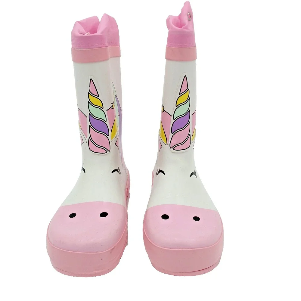 Unicorn Rain Boots Youth Girls Size 2 Pink‎ Pull-On Unicorn Rubber Boots